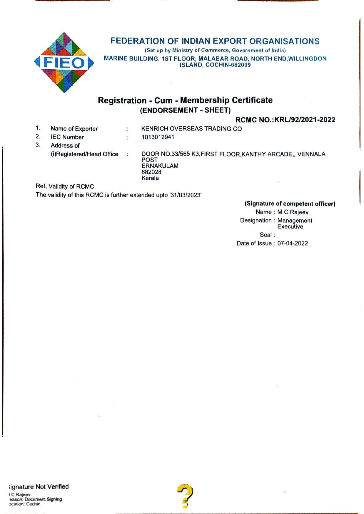 FEDERATION OF INDIAN EXPORT ORGANISATIONS - MEMBERSHIP